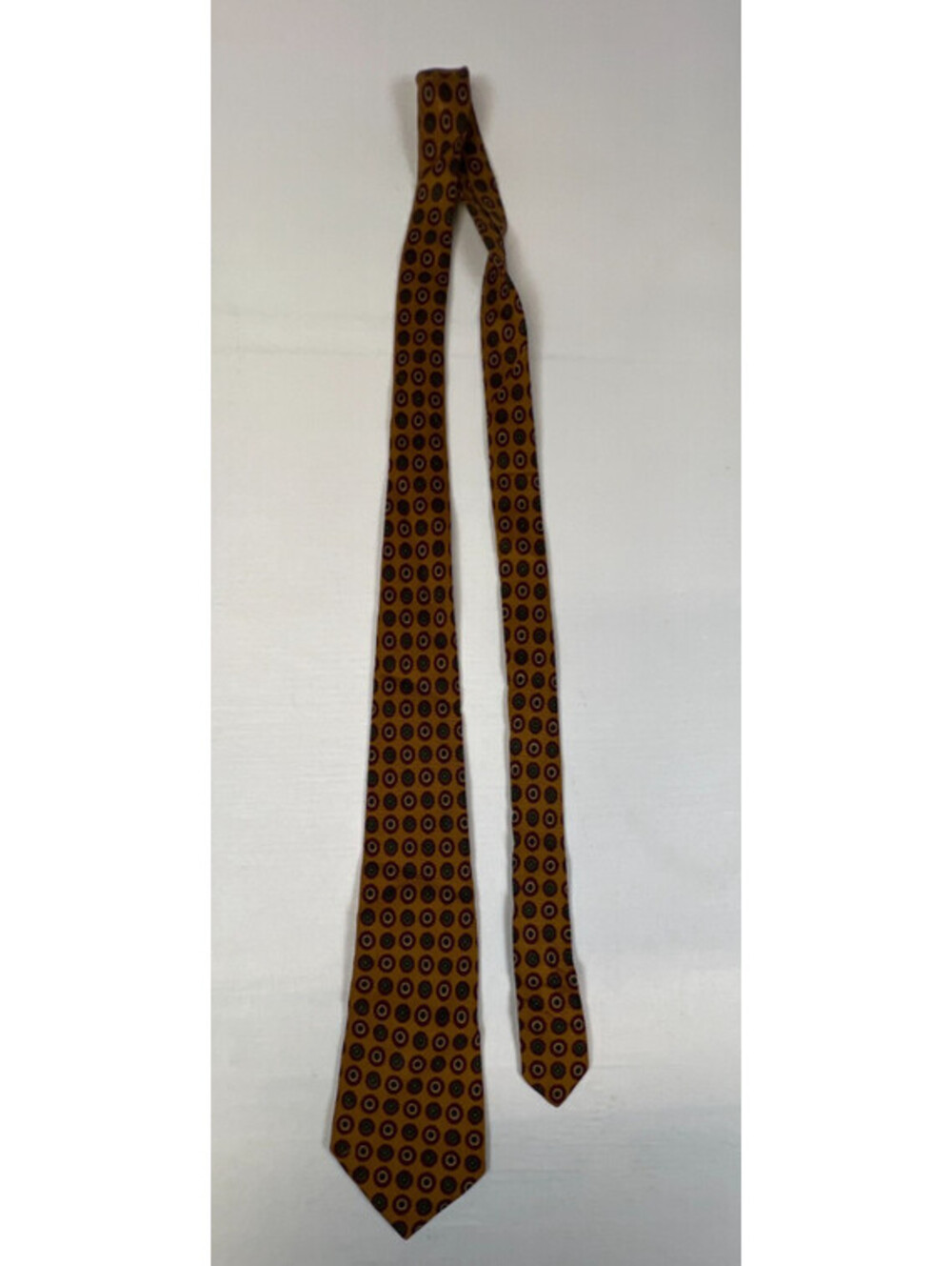 Vtg Brooks Brothers Makers Tie Men's Gold Mustard Geometric  Print Pure Silk